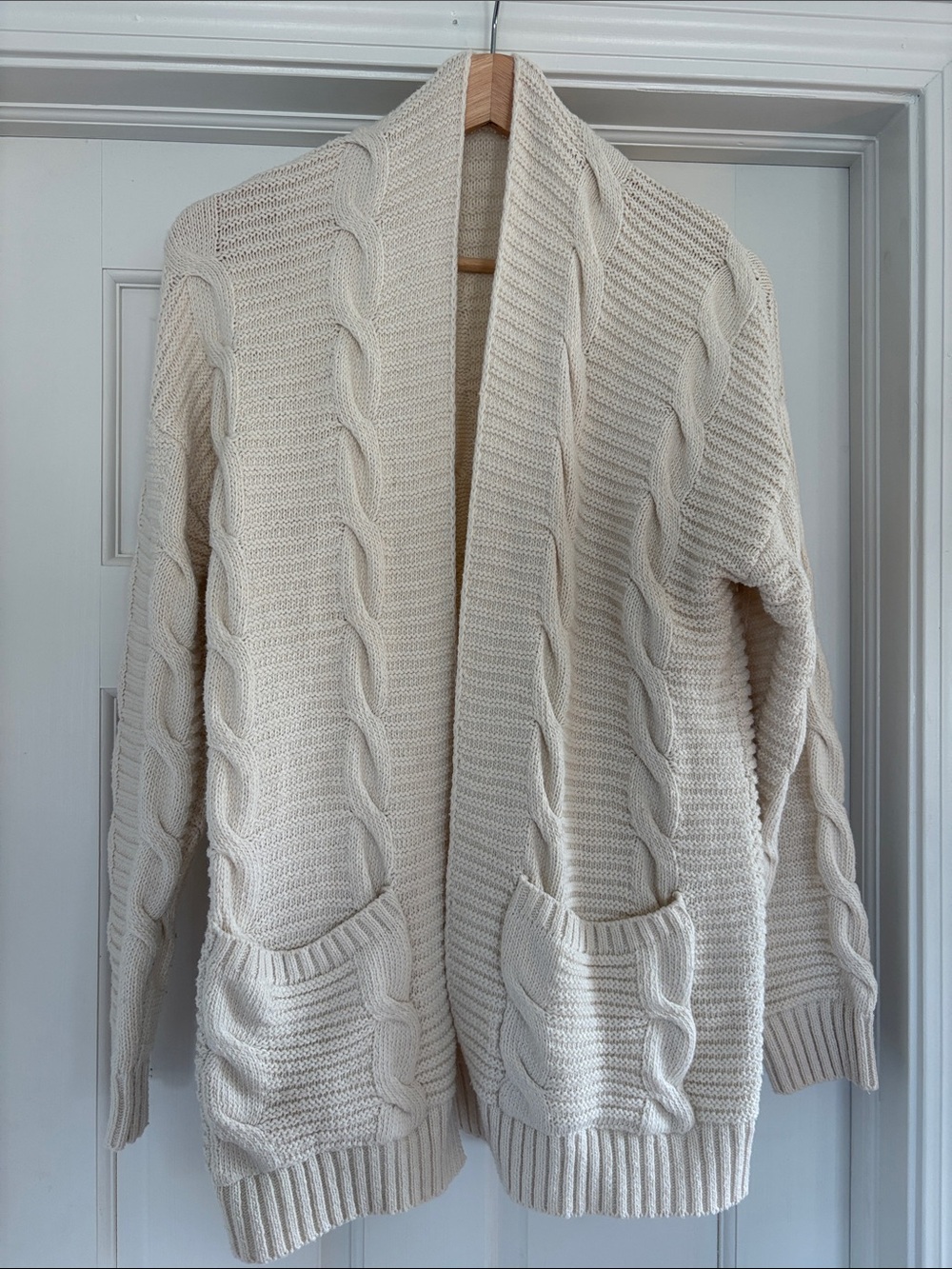 Cream Cable Knit Open-Front Women's Sweater Cardigan